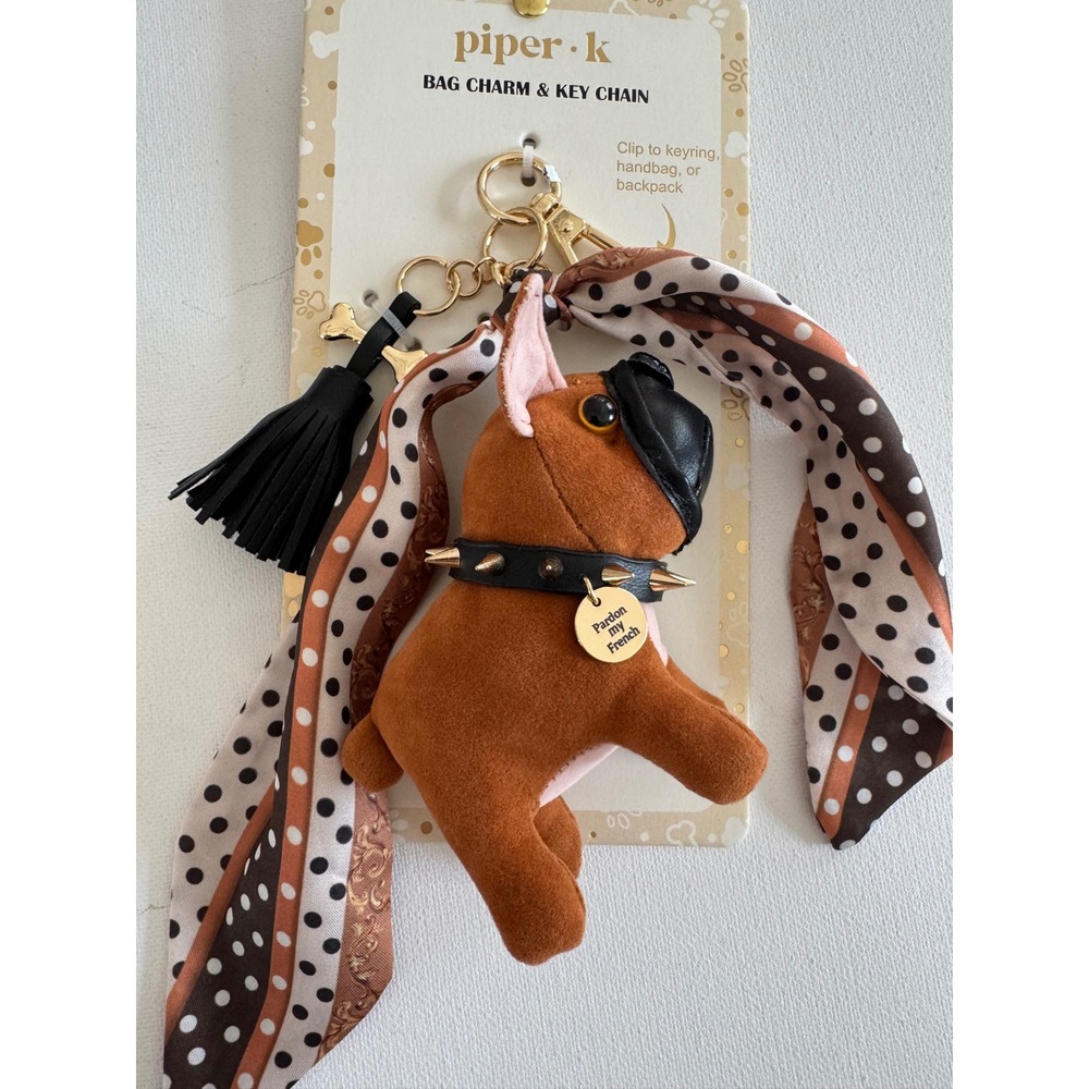 Piper‎ K French Bulldog Bag Charm Keychain Pardon My French Dog Tassel